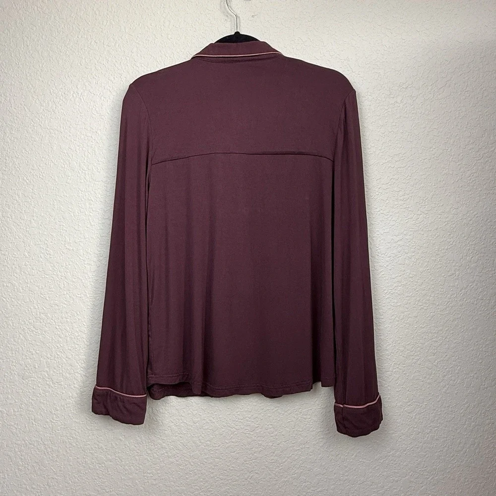 Cozy Earth Womens Bamboo Viscose Pajama Set Maroon Button Front Pockets Soft XS